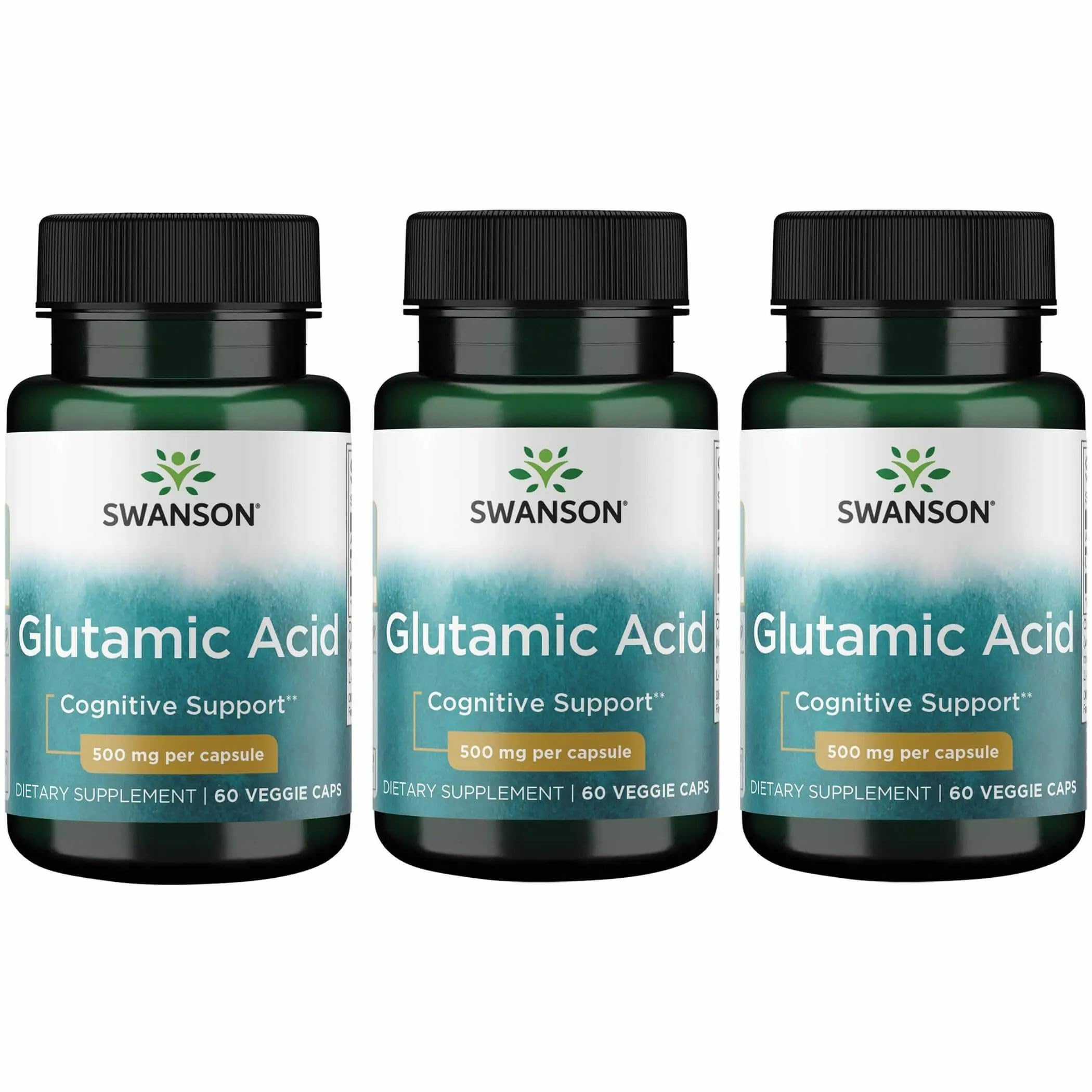 Swanson Glutamic Acid 500 mg – 3 Pack | Amino Acid Supplement for Cognitive Support