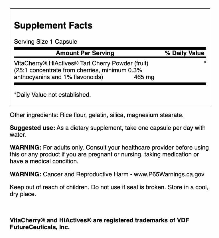 Swanson HiActives Tart Cherry – Natural Joint Health & Mobility Support (60 Capsules, 465 mg Each)