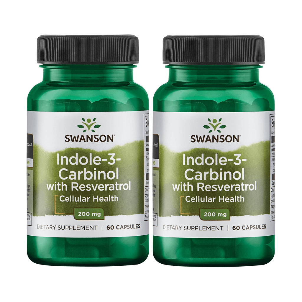 Swanson Indole-3-Carbinol with Resveratrol - I3C Supplement 60 Capsules (200mg) - 2 Pack
