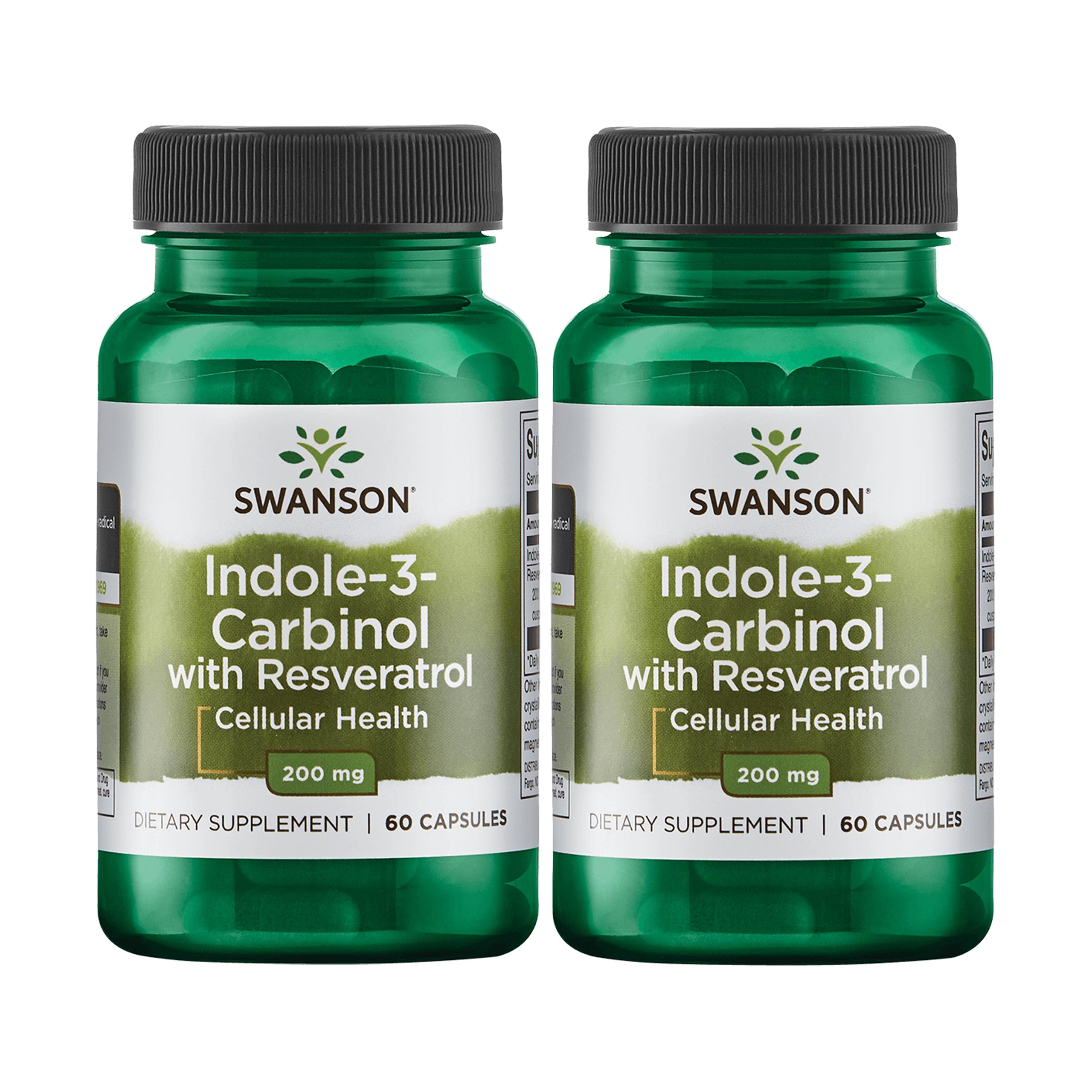 Swanson Indole-3-Carbinol with Resveratrol - I3C Supplement 60 Capsules (200mg) - 2 Pack