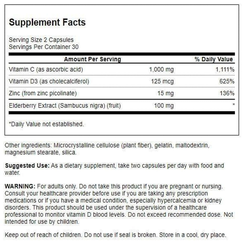 Swanson High Potency Ultimate Immune Defense with C, D, Zinc & Elderberry 60 Caps