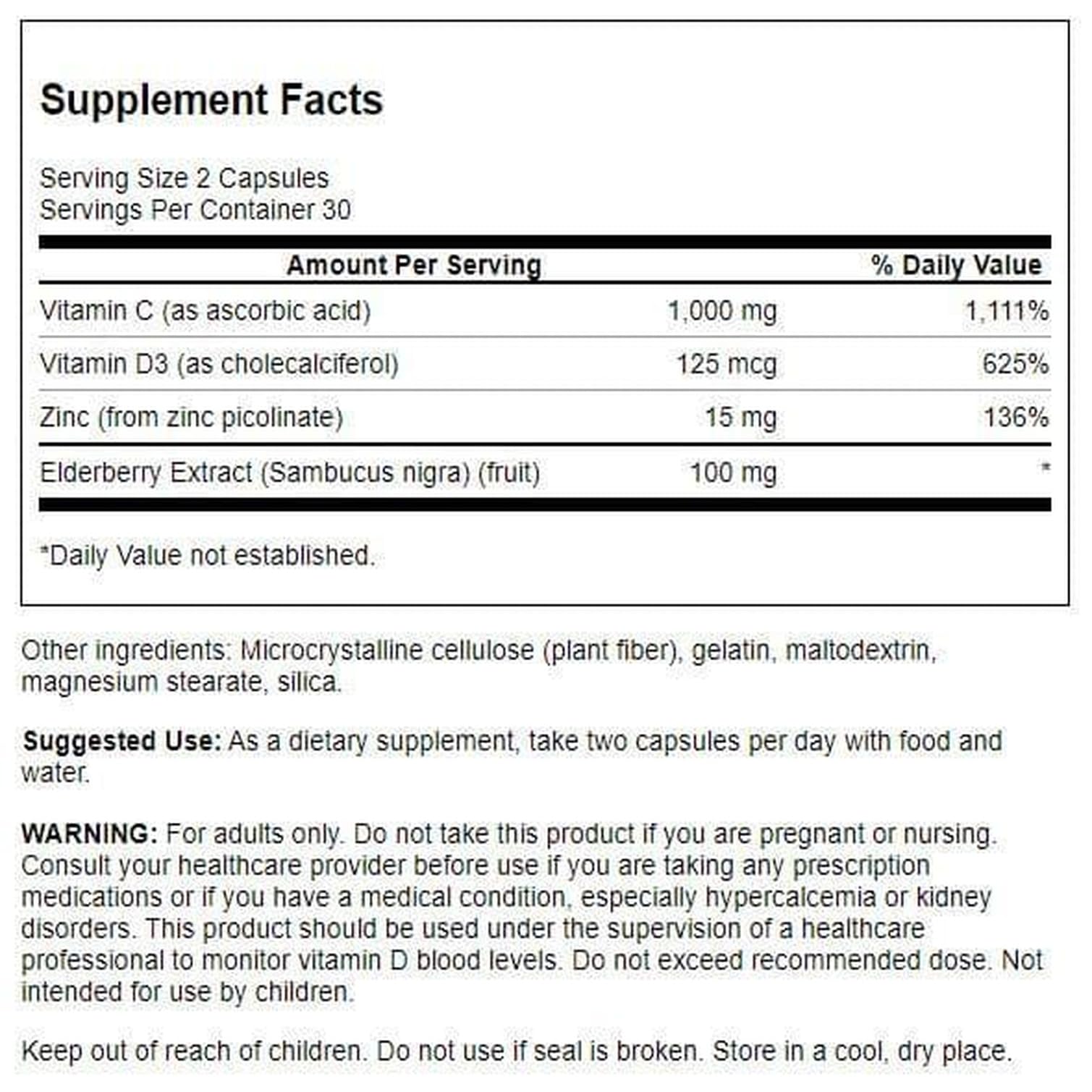 Swanson High Potency Ultimate Immune Defense with C, D, Zinc & Elderberry 60 Caps
