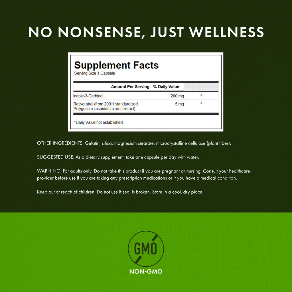Swanson Indole-3-Carbinol with Resveratrol (I3C) - Cellular Protection & Hormone Balance - 60 Caps
