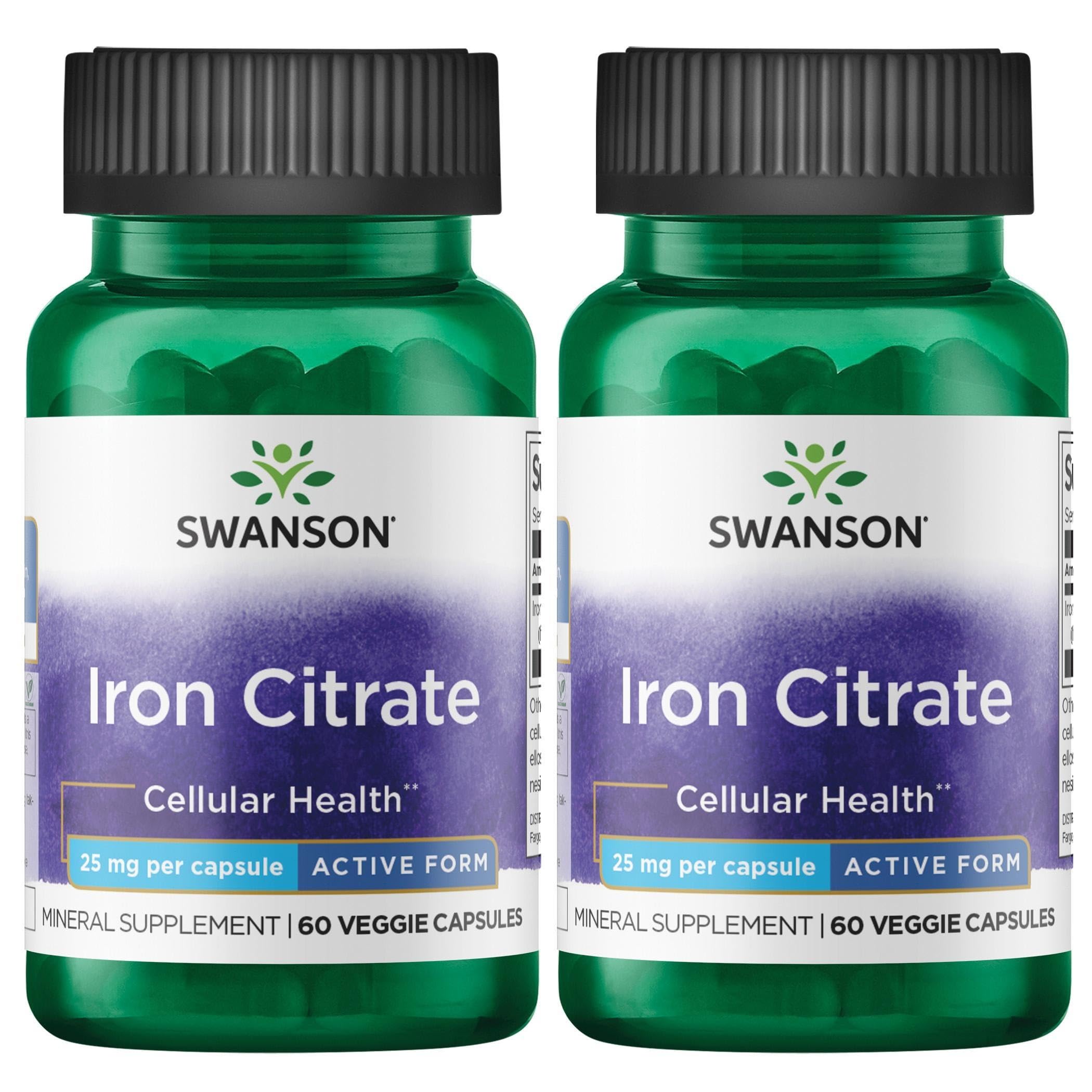 Swanson Iron Citrate 25 mg – 60 Veg Capsules (2 Pack) – Vegetarian, Non-GMO