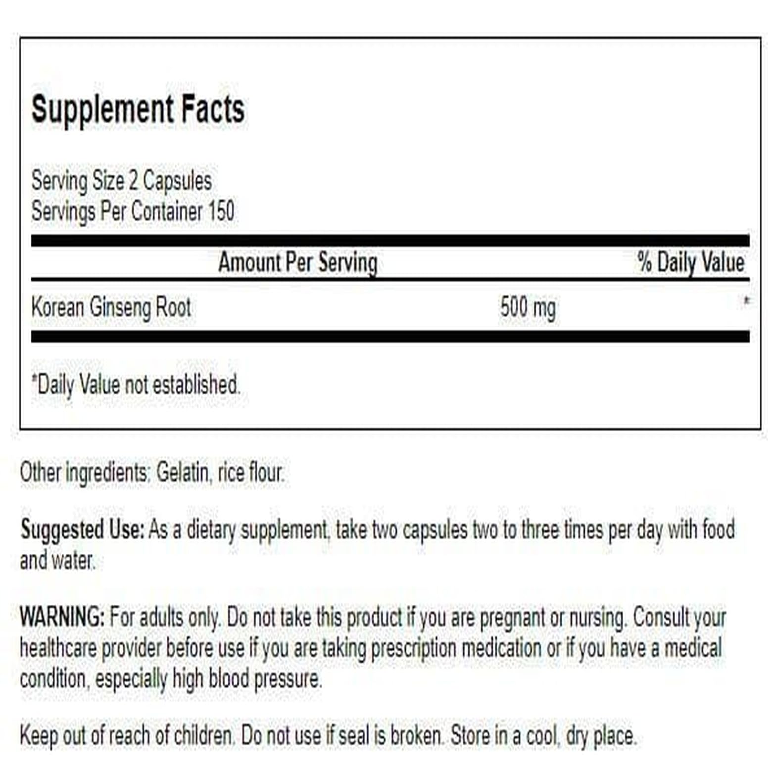 Swanson Korean Ginseng 250 mg – 300 Capsules | Energy & Immune Support