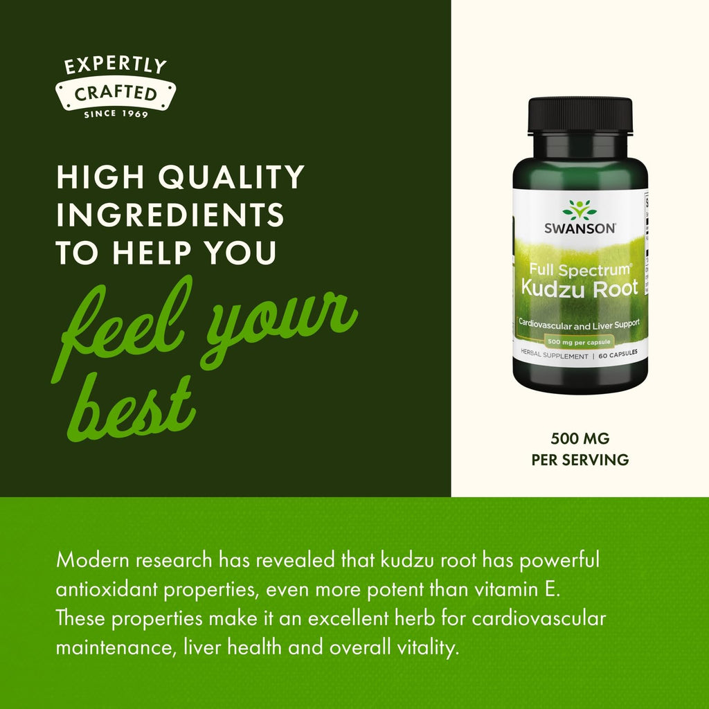 Swanson Full Spectrum Kudzu Root – Heart & Liver Health Support (60 Capsules, 500mg) – 3 Pack