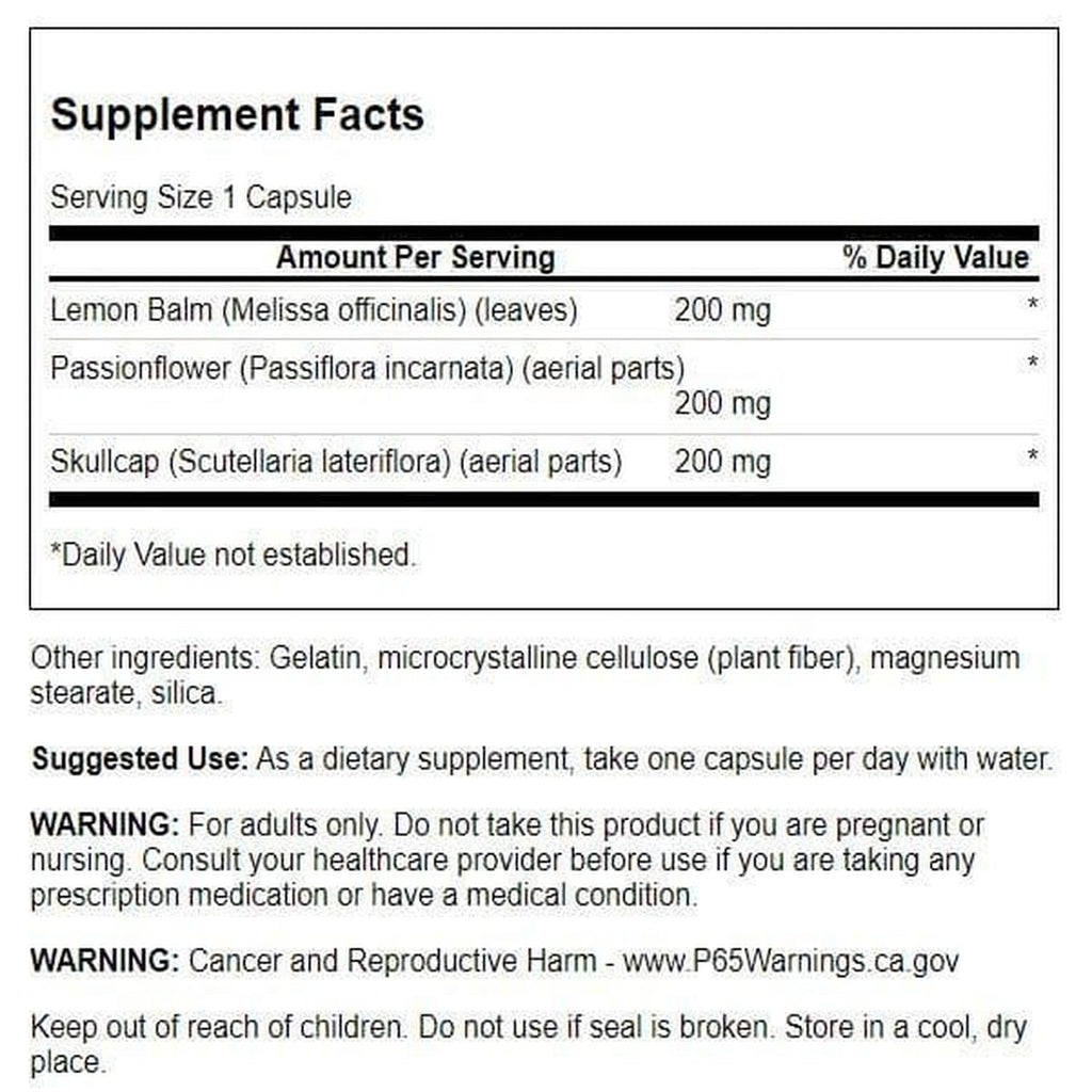 Swanson Lemon Balm Passion Flower Skullcap Complex - 180 Capsules