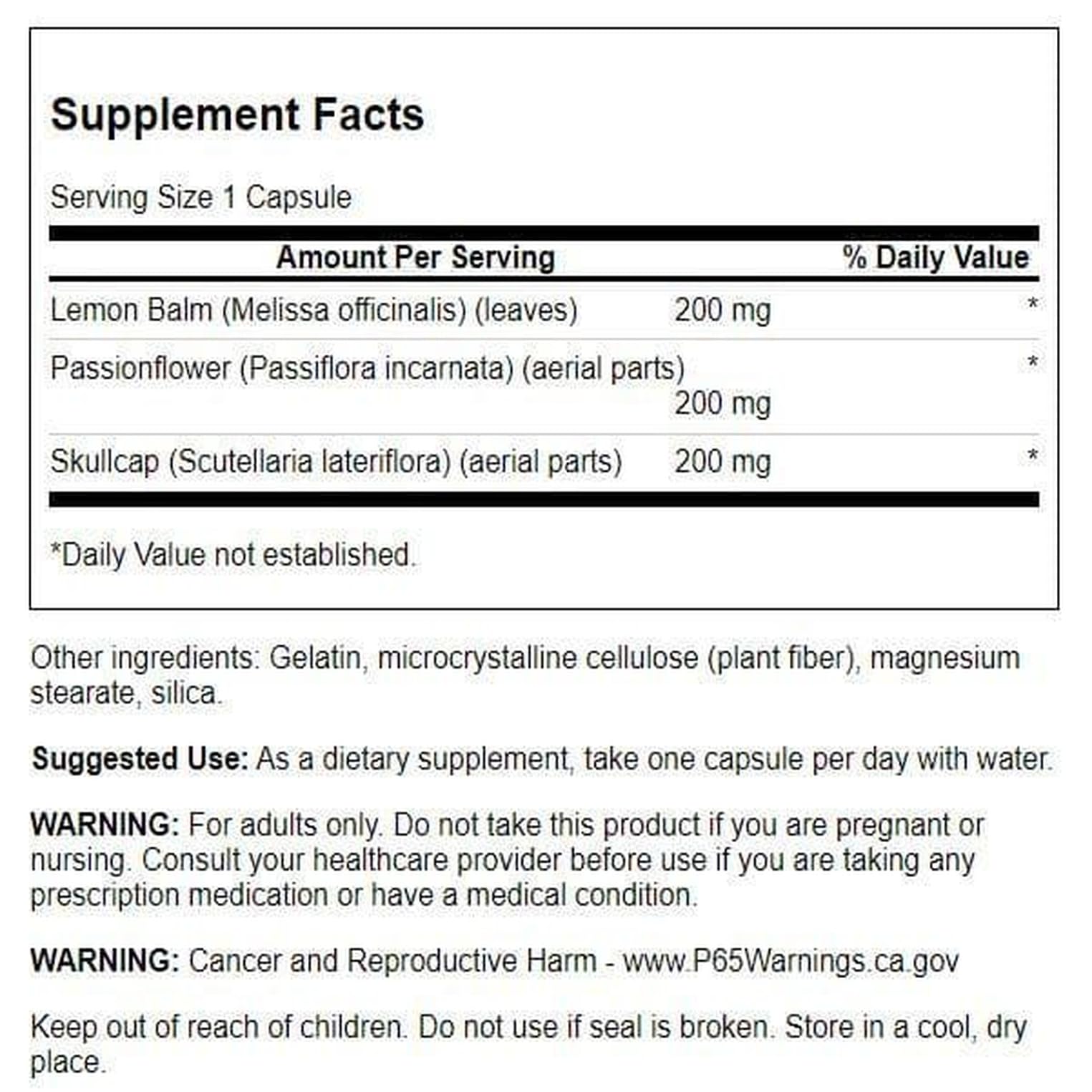 Swanson Lemon Balm Passion Flower Skullcap Complex - 180 Capsules