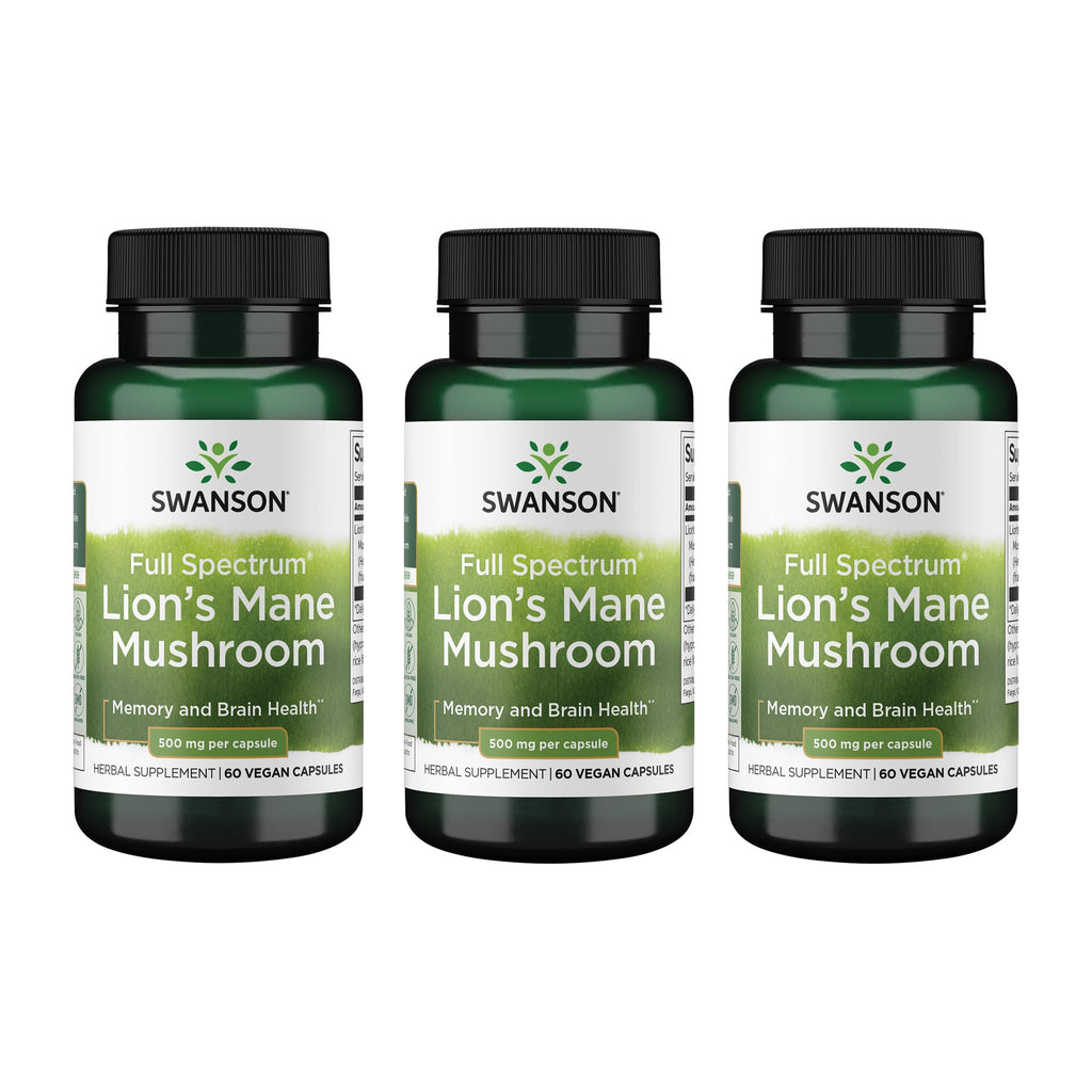 Swanson Lion's Mane Mushroom - Brain Booster (Hericium erinaceus, 60x500mg, 3 Pack)