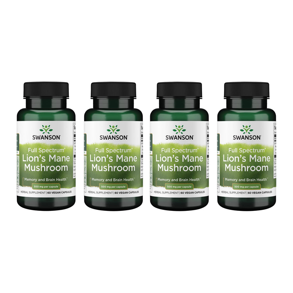 Swanson Lion's Mane Mushroom - Brain Support & Focus (4 Bottles, 60 Capsules Each)