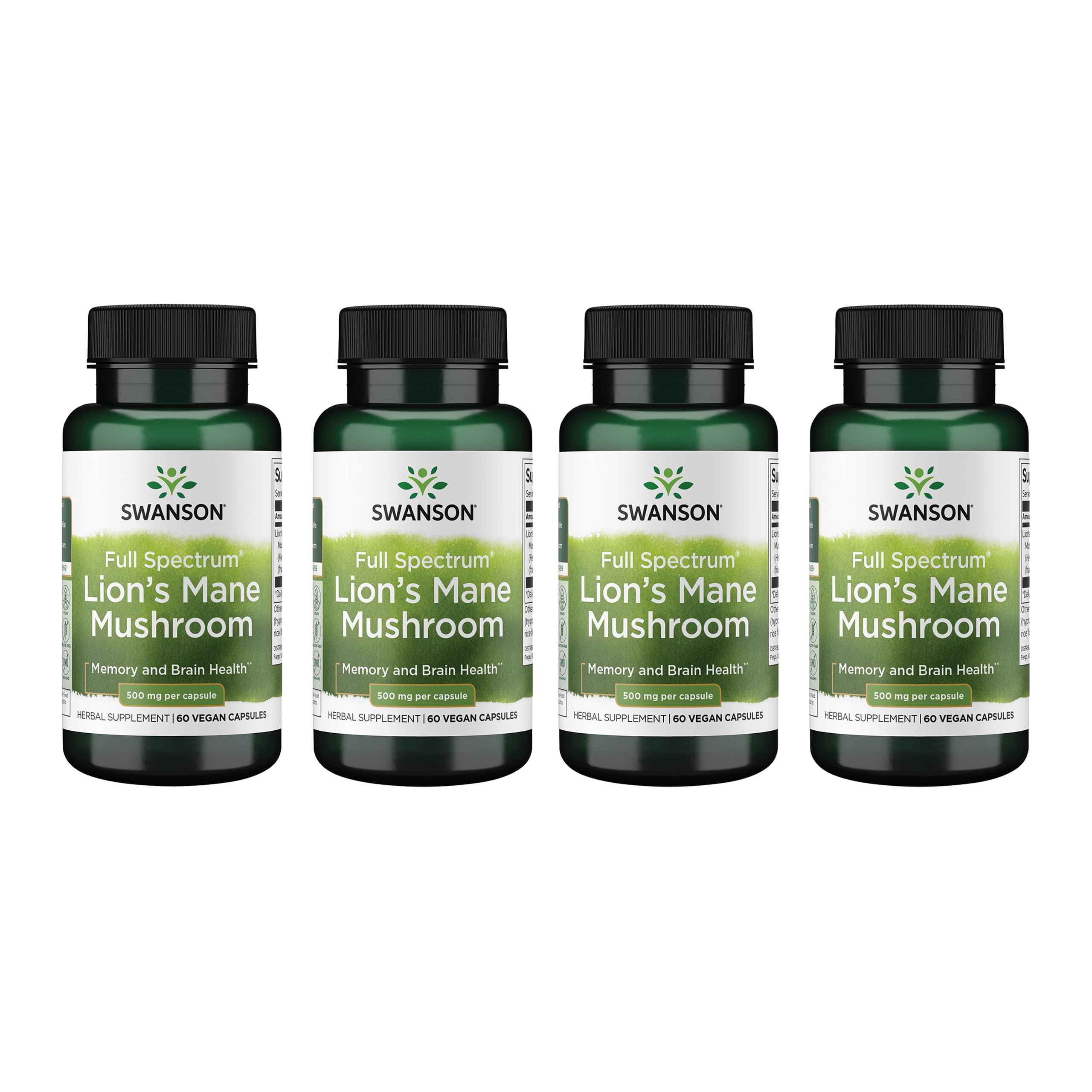 Swanson Lion's Mane Mushroom - Brain Support & Focus (4 Bottles, 60 Capsules Each)