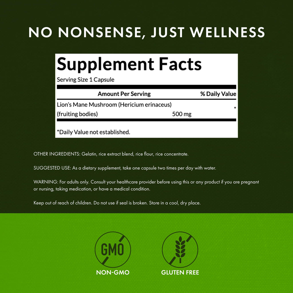 Swanson Full Spectrum Lion's Mane – Brain Health, Memory & Focus (60 Capsules, 2 Pack) Gluten-Free & Non-GMO