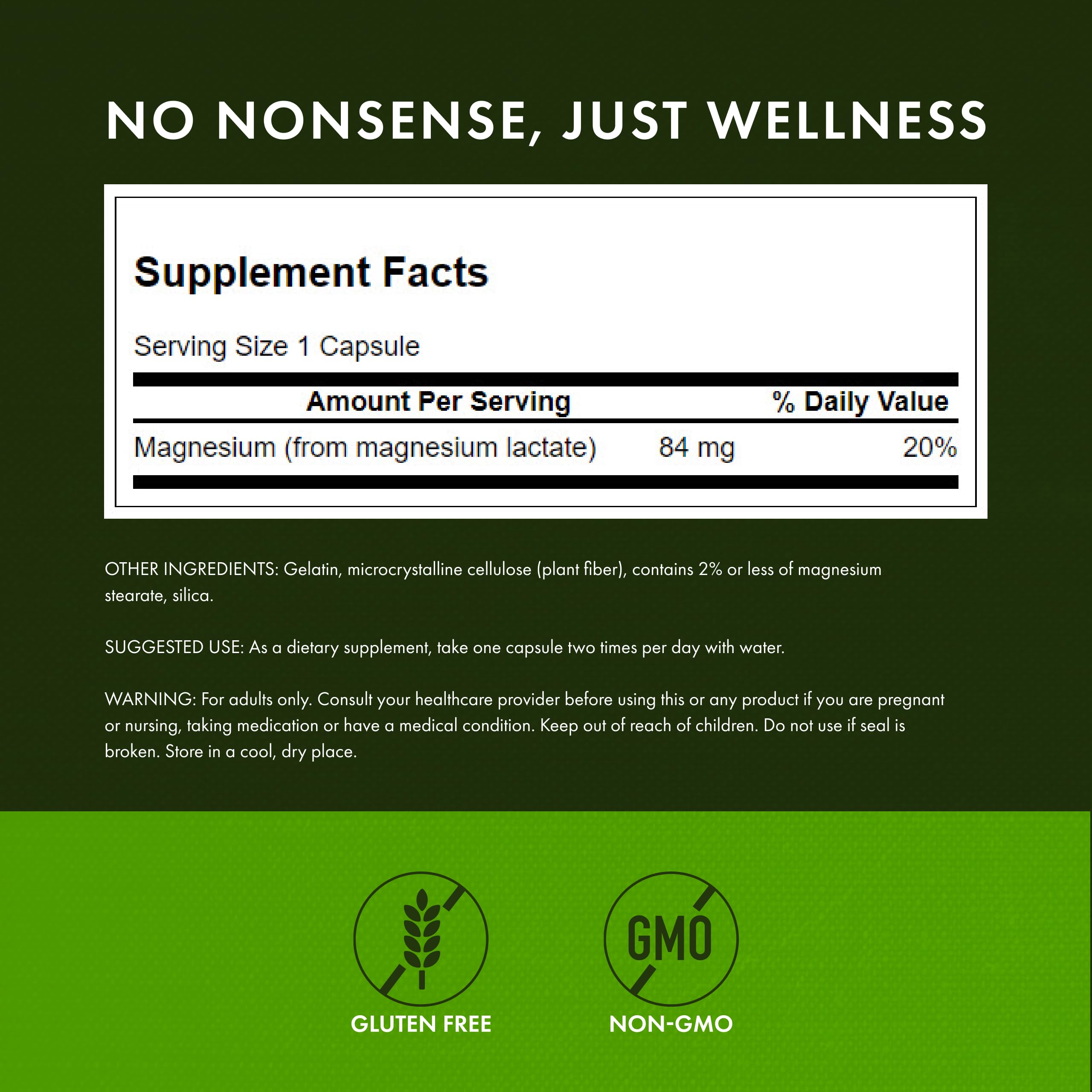 Swanson Magnesium Lactate (84 mg) - Lactose-Free Mineral Supplement, 120 Capsules