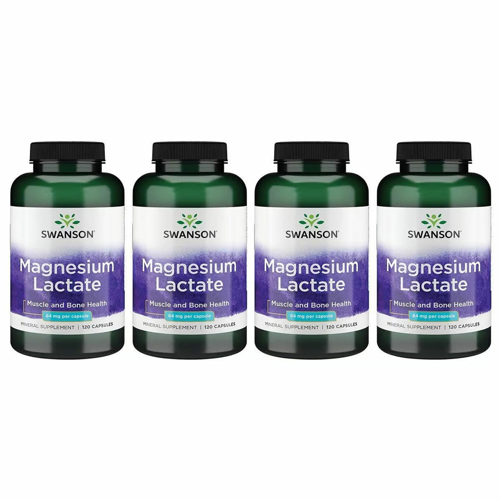 Swanson Magnesium Lactate - Lactose-Free Magnesium with Gentle Absorption | 4-Pack (480 capsules)