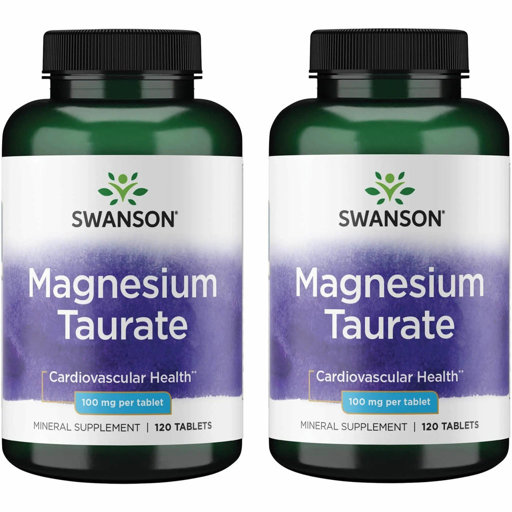 Swanson Magnesium Taurate - 100 mg Mg & Taurine Supplement (120 Tablets) - 2 Pack
