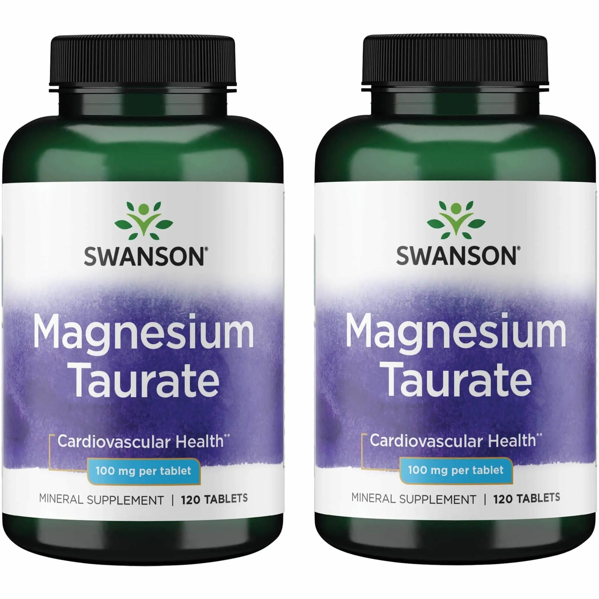 Swanson Magnesium Taurate - 100 mg Mg & Taurine Supplement (120 Tablets) - 2 Pack