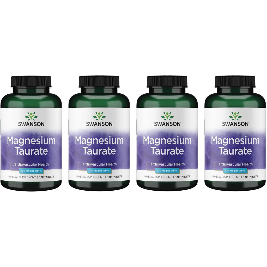 Swanson Magnesium Taurate Mineral Supplement - 120 Tablets (100 mg) - 4 Pack