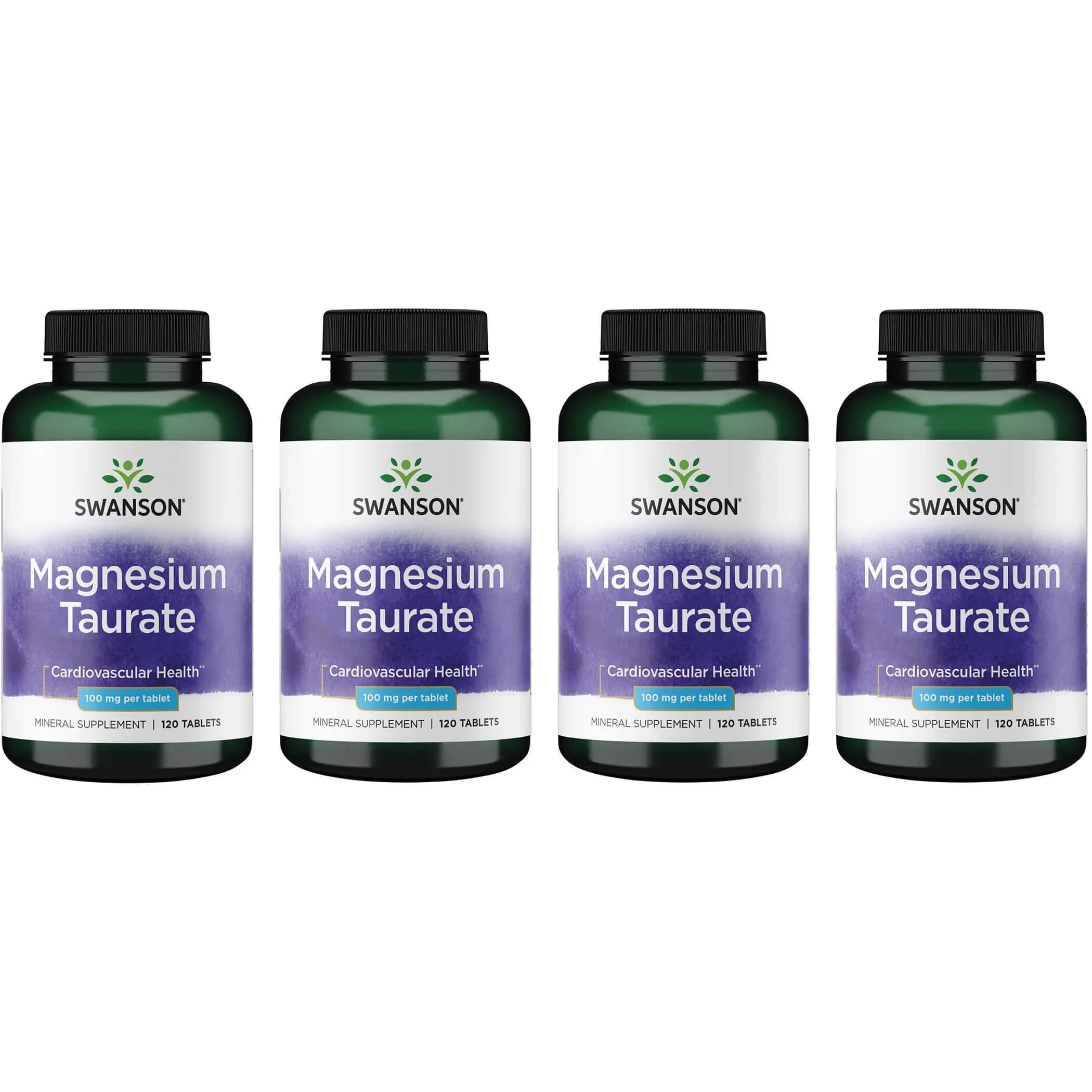 Swanson Magnesium Taurate Mineral Supplement - 120 Tablets (100 mg) - 4 Pack
