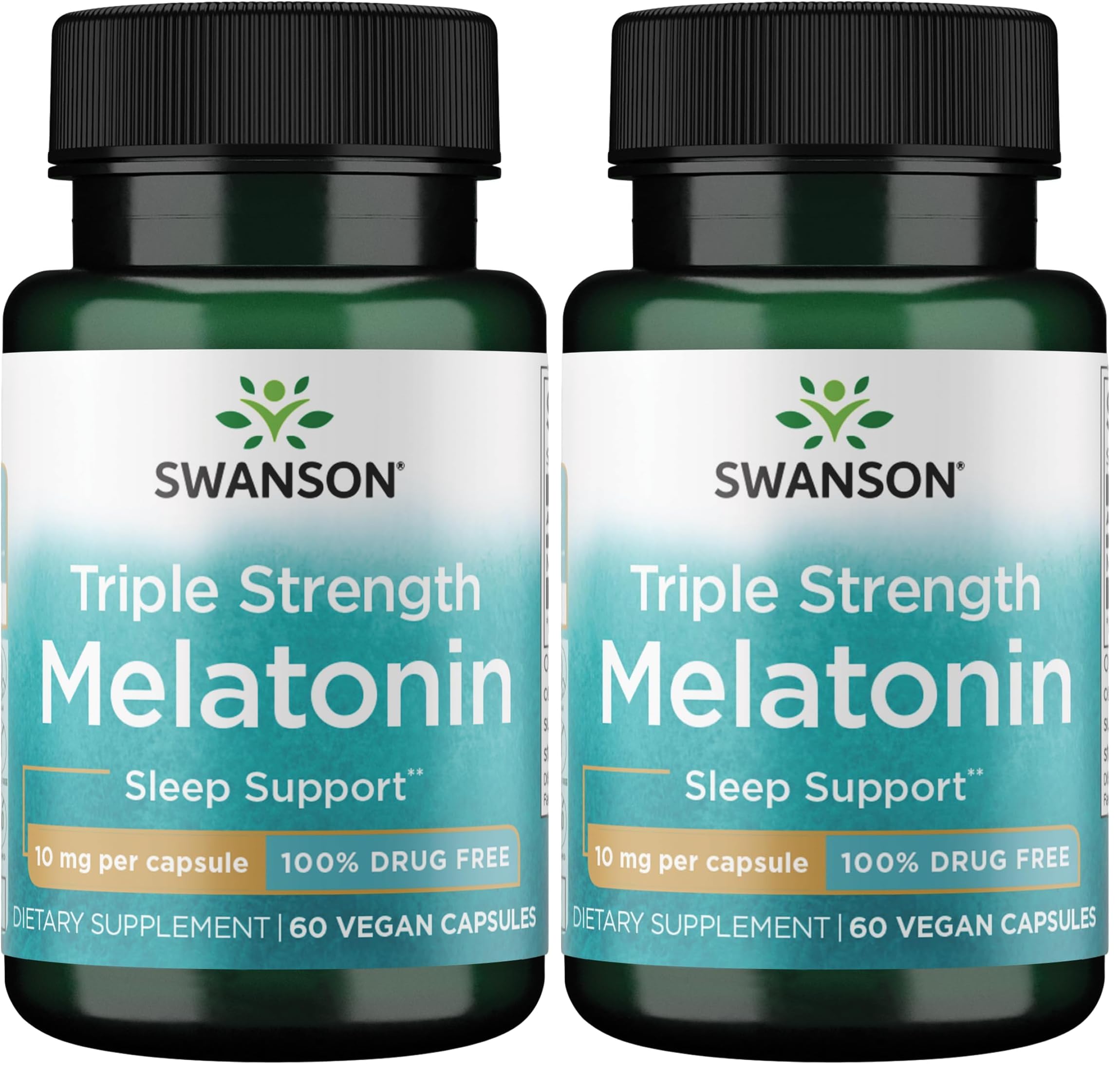 Swanson Triple Strength Melatonin 10mg - Sleep Support (Pack of 2, 60 Capsules)