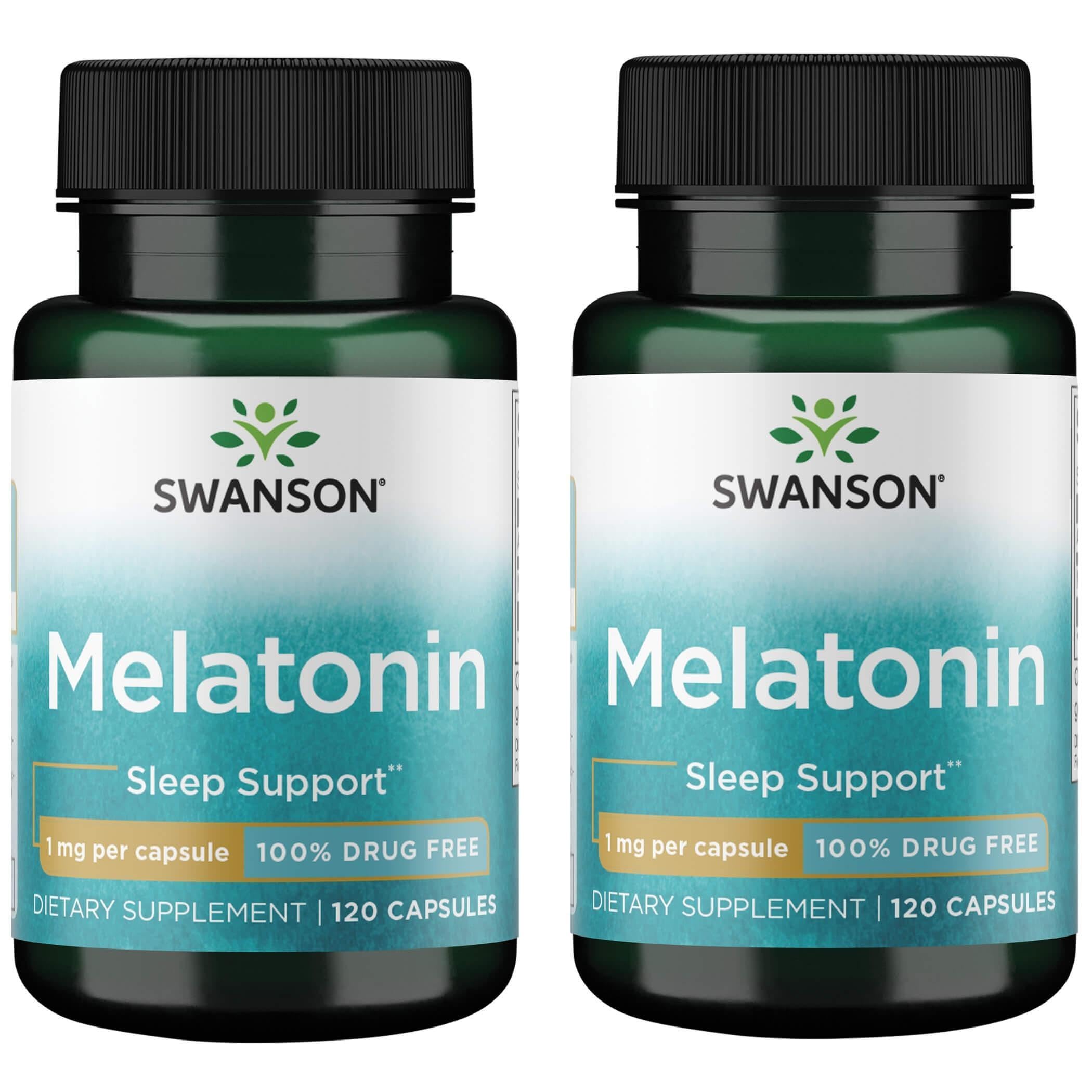 Swanson Melatonin - 1mg Sleep Support - 120 Capsules, 2 Pack