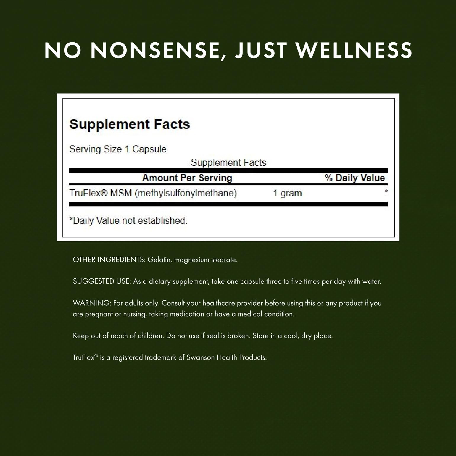 Swanson MSM 1000mg 240 Capsules - Joint Health & Mobility (2 Pack)