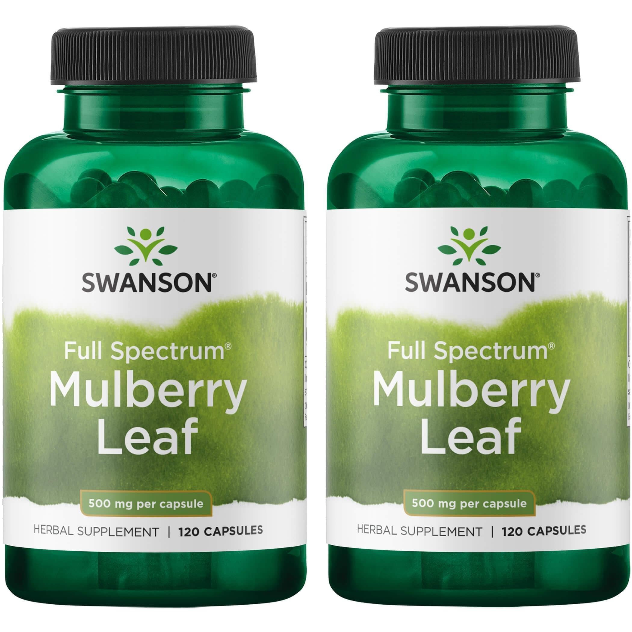 Swanson Mulberry Leaf Full Spectrum Supplement 500 mg, 120 Caps (2 Pack)
