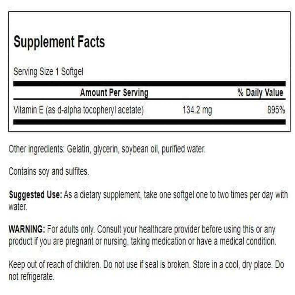 Swanson Natural Vitamin E 200 IU | Heart Health & Tissue Protection | 250 Softgels