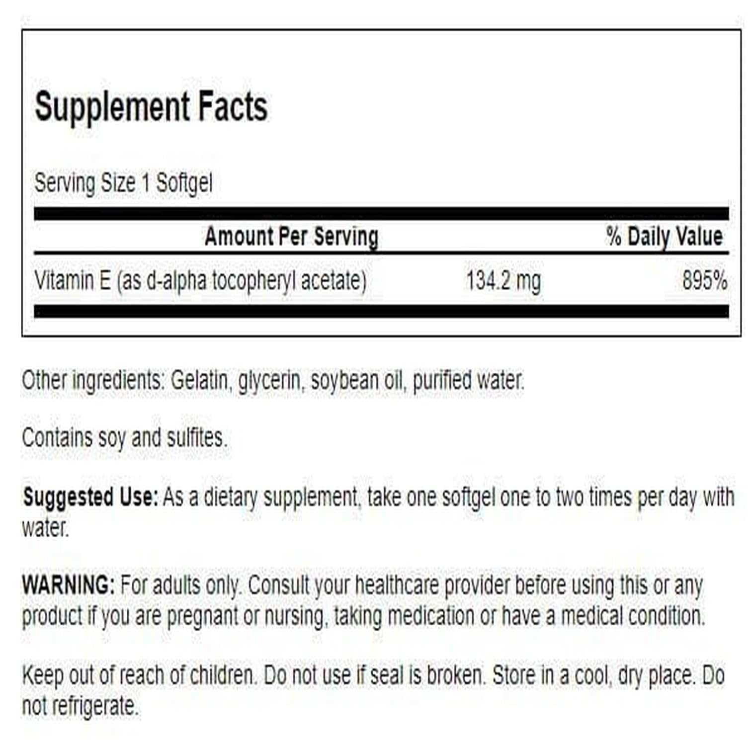 Swanson Natural Vitamin E 200 IU | Heart Health & Tissue Protection | 250 Softgels