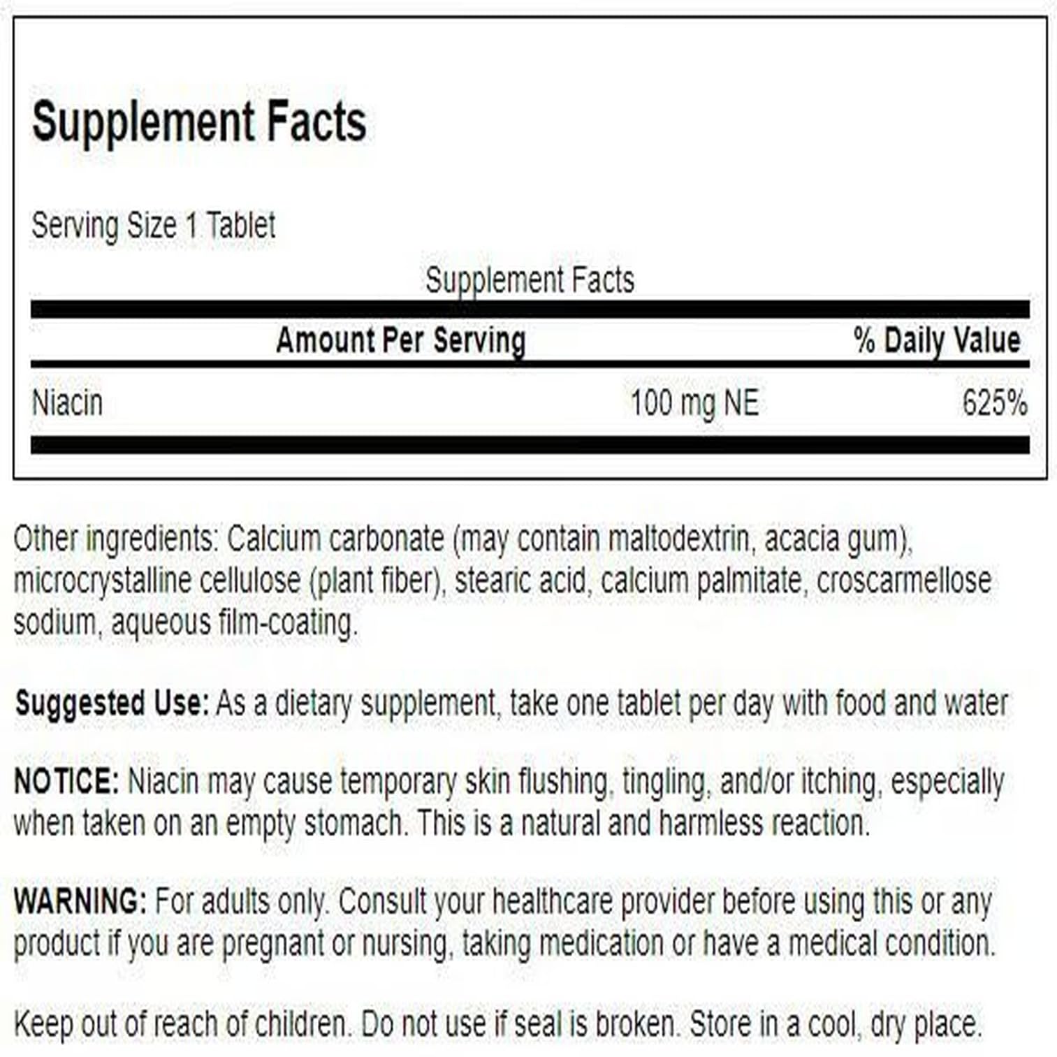 Swanson Niacin (Vitamin B3) - Vitamin Supplement Supporting Heart Health and Carbohydrate Metabolism - Promotes Natural Energy Production - (250 Tablets, 100mg NE Each)