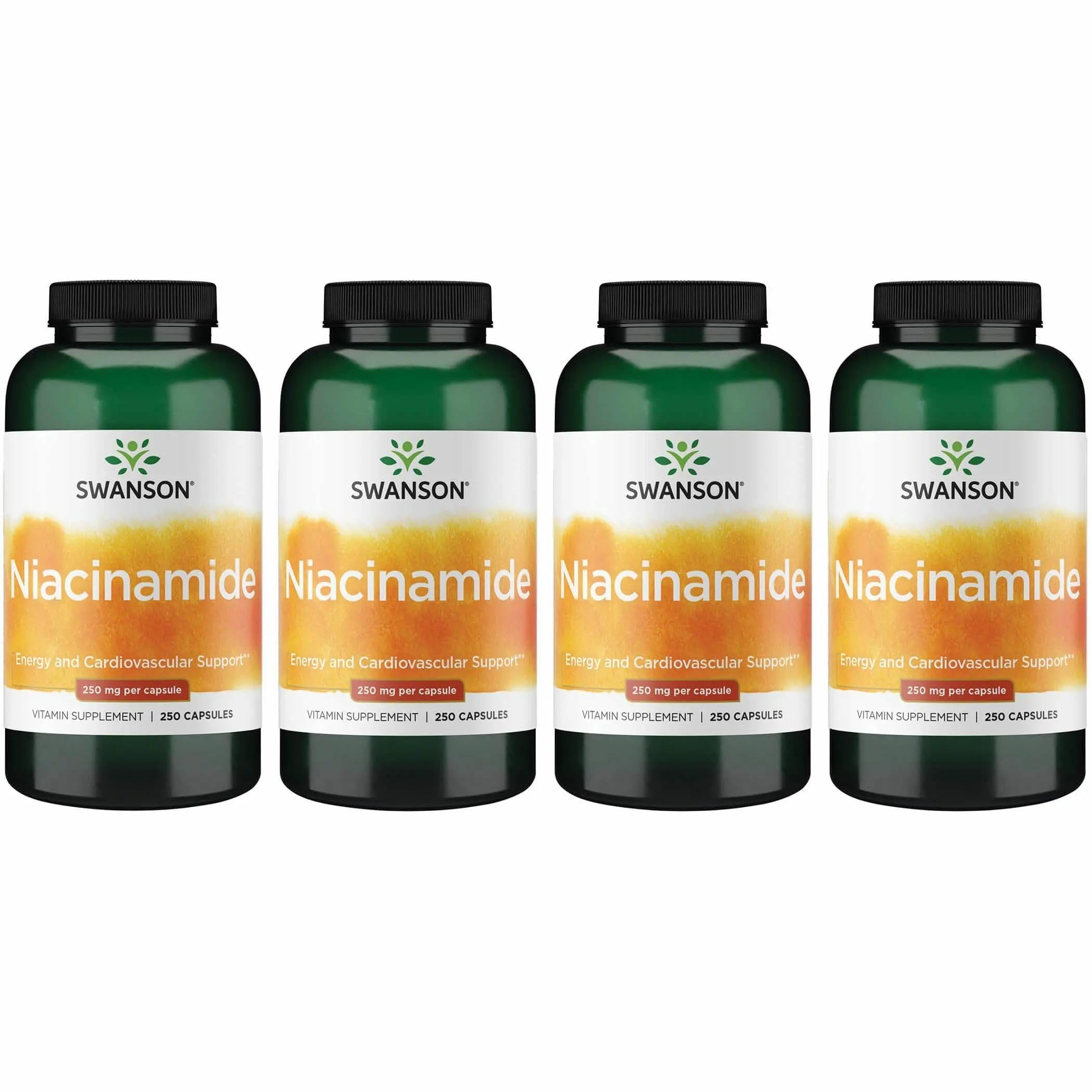 Swanson Niacinamide Vitamin B3 Supplement – 4 Pack, 250 mg Capsules (250 Count)
