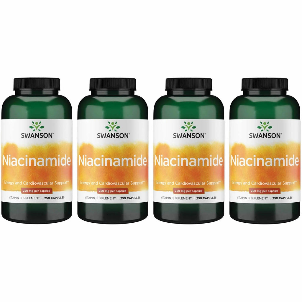 Swanson Niacinamide Vitamin B3 Supplement – 4 Pack, 250 mg Capsules (250 Count)