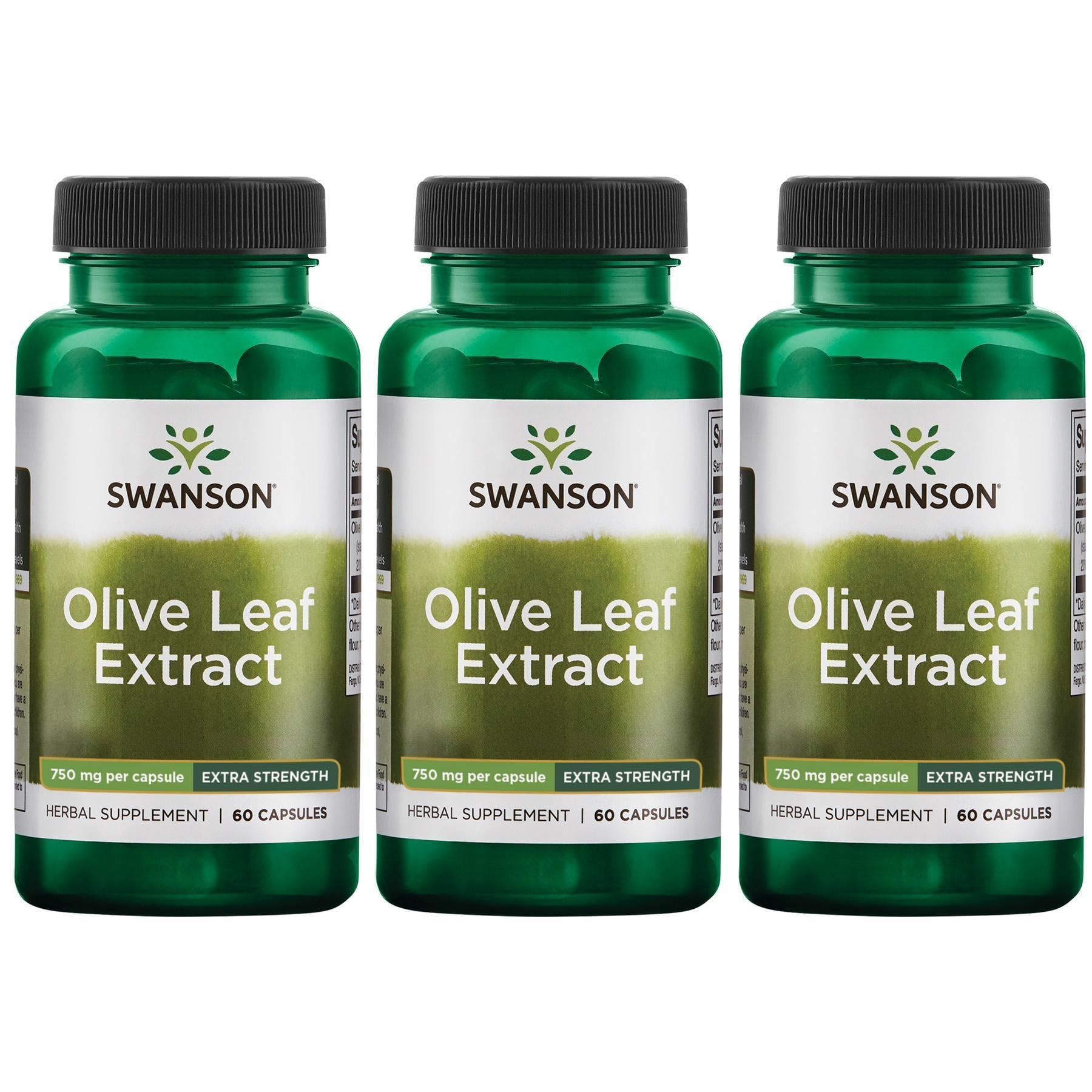 Swanson Olive Leaf Extract Capsules - 20% Oleuropein, 750mg (60 capsules) 3 Pack