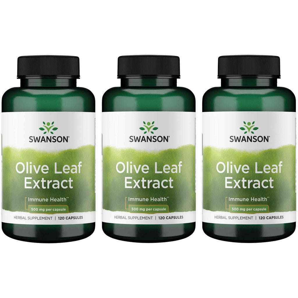Swanson Olive Leaf Extract Capsules with 20% Oleuropein – 3 Bottles (120 Capsules each, 500 mg)