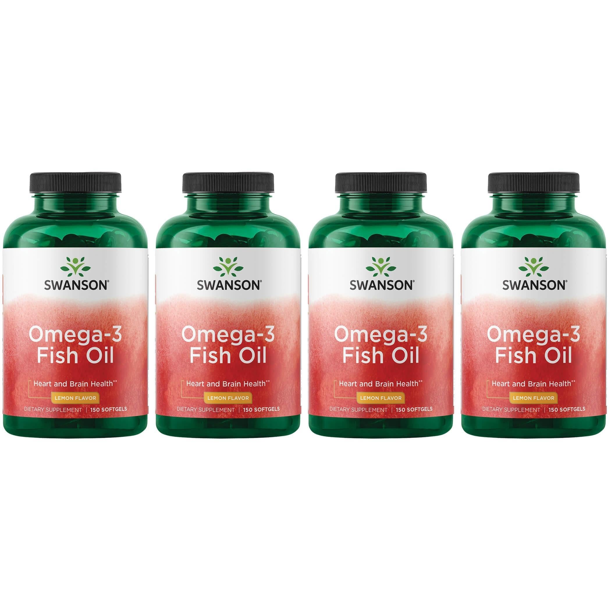 Swanson Omega-3 Fish Oil – Heart, Brain & Joint Support | GMO-Free EFAs, 180 mg EPA + 120 mg DHA, Lemon Flavor, 150 Softgels (4 Pack)