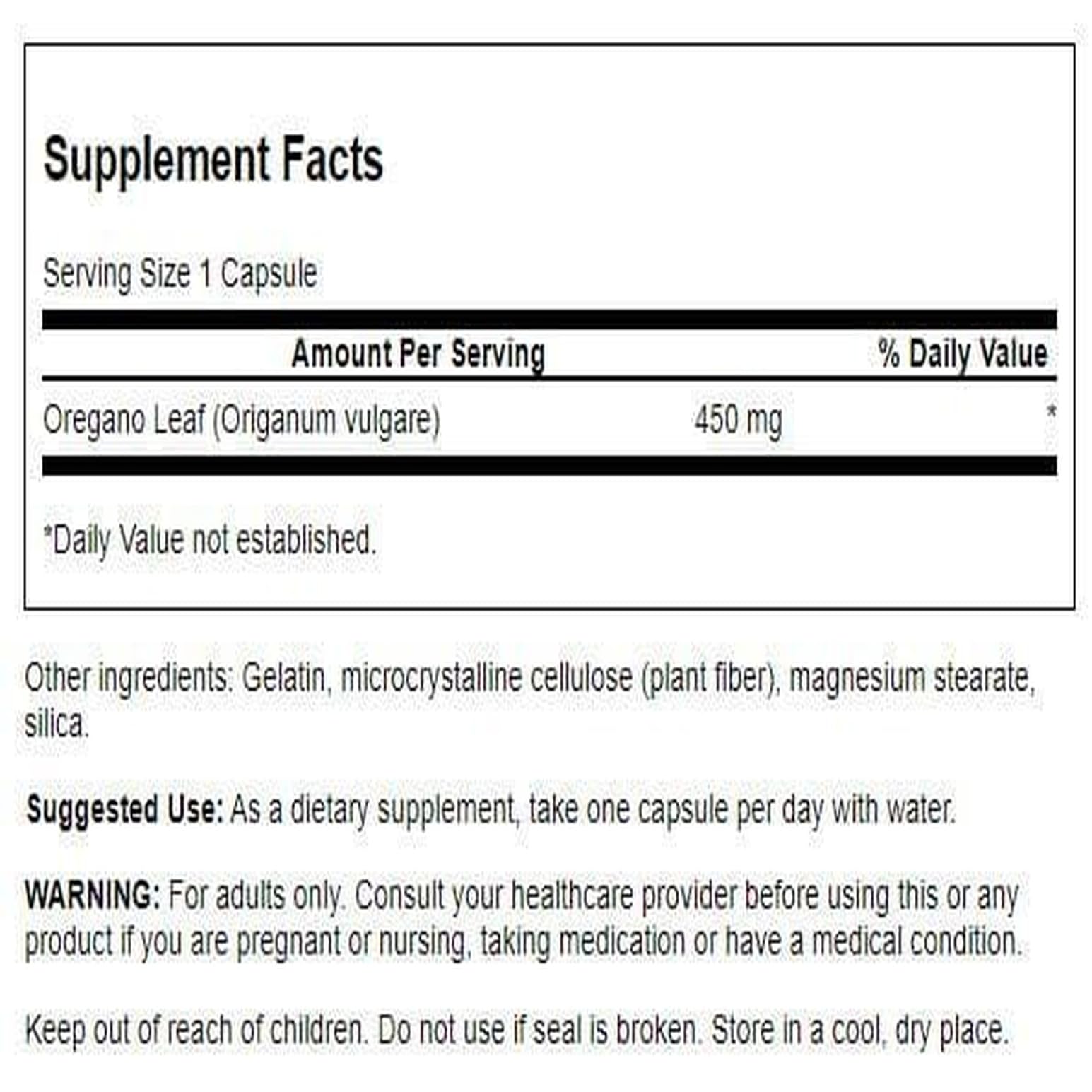 Swanson Oregano 450 mg | 90 Capsules | Immune Support & Flavonoids