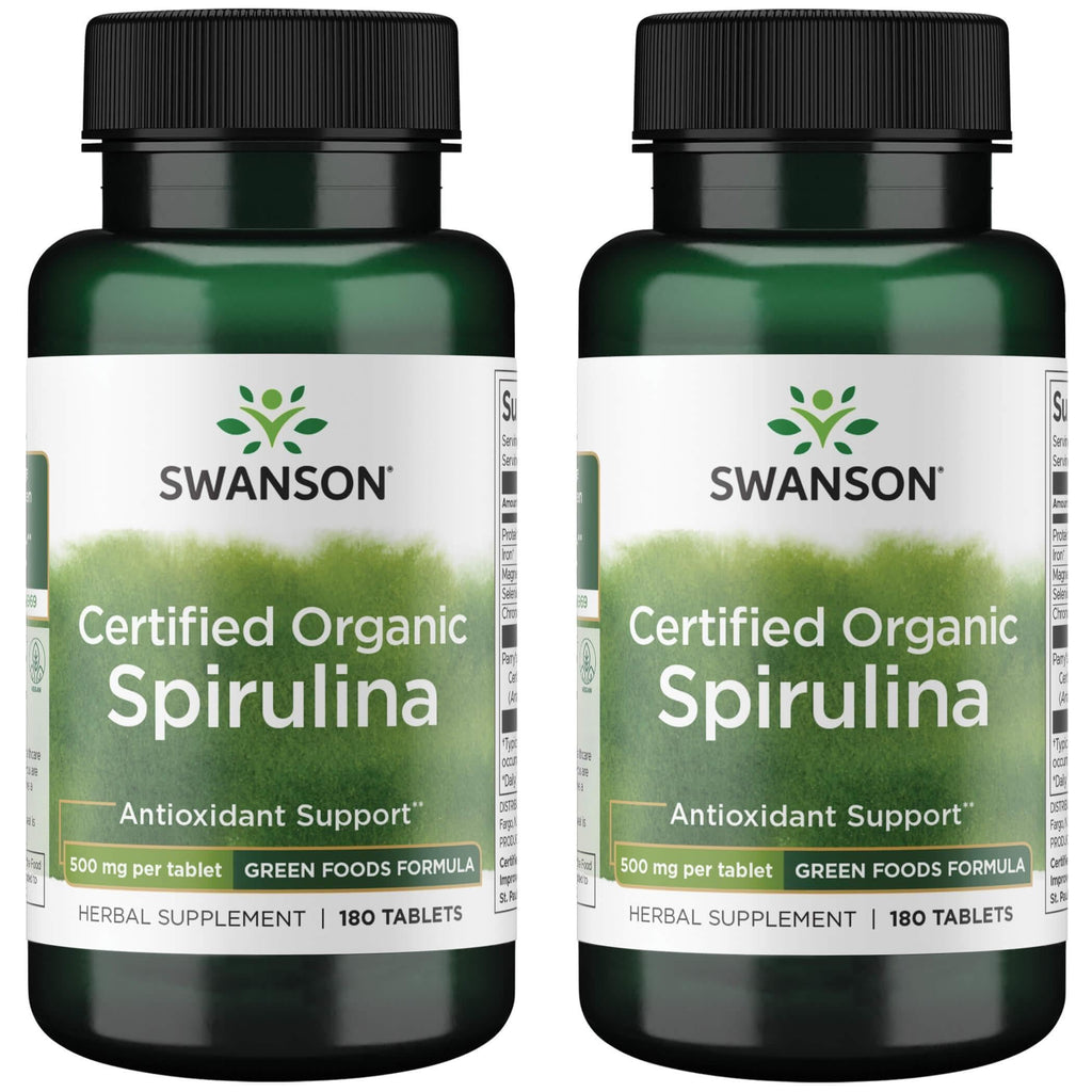 Swanson Certified Organic Spirulina 500 mg 180 Tabs (2 Pack) | Organic Spirulina Supplement