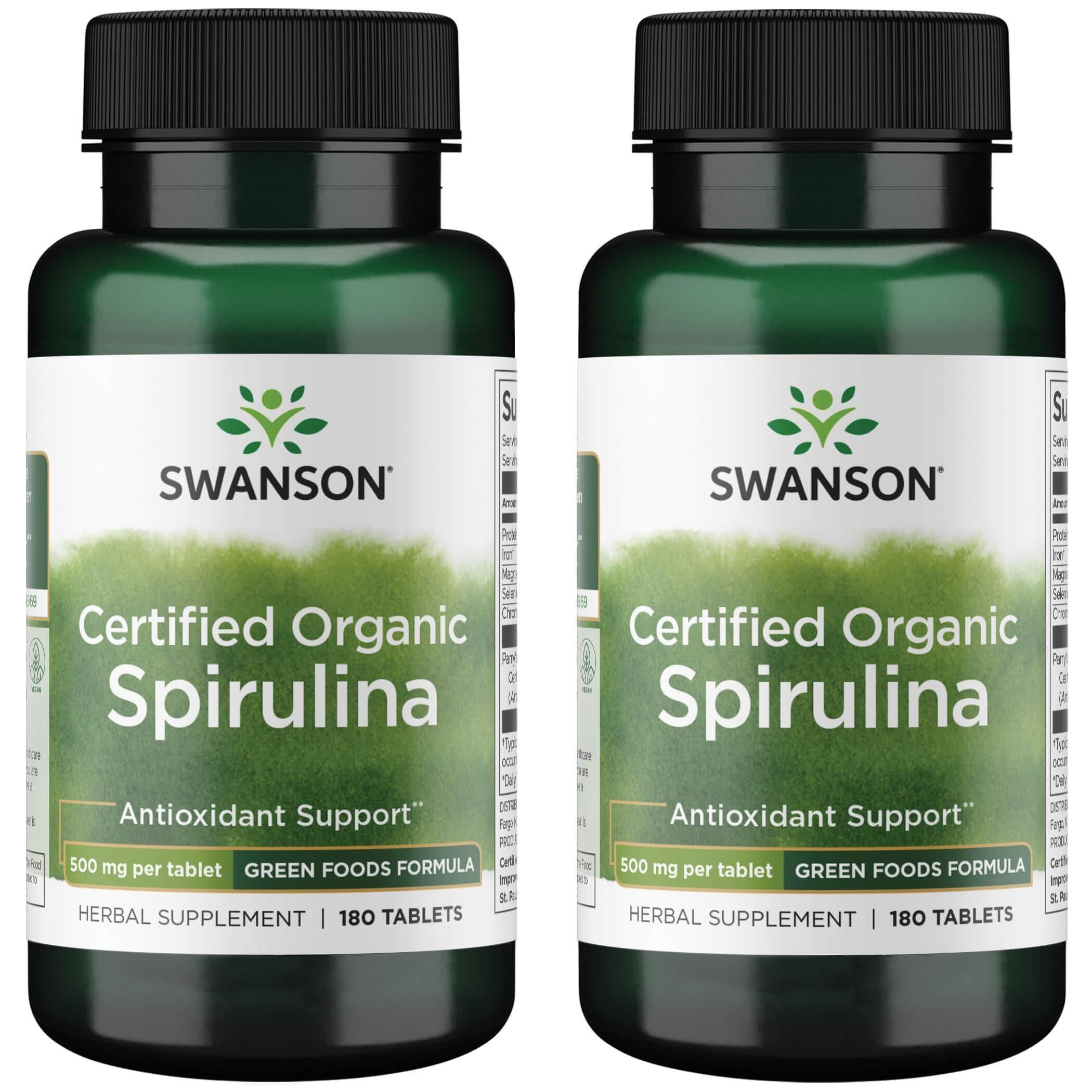 Swanson Certified Organic Spirulina 500 mg 180 Tabs (2 Pack) | Organic Spirulina Supplement