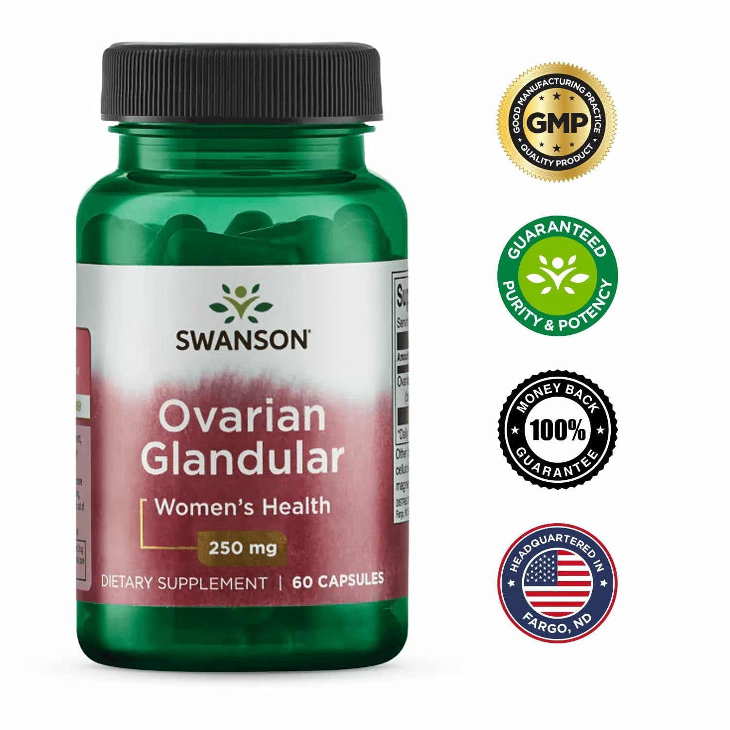 Swanson Ovarian Glandular - Natural Women's Health Support (60 Capsules, 250mg) - 3 Pack