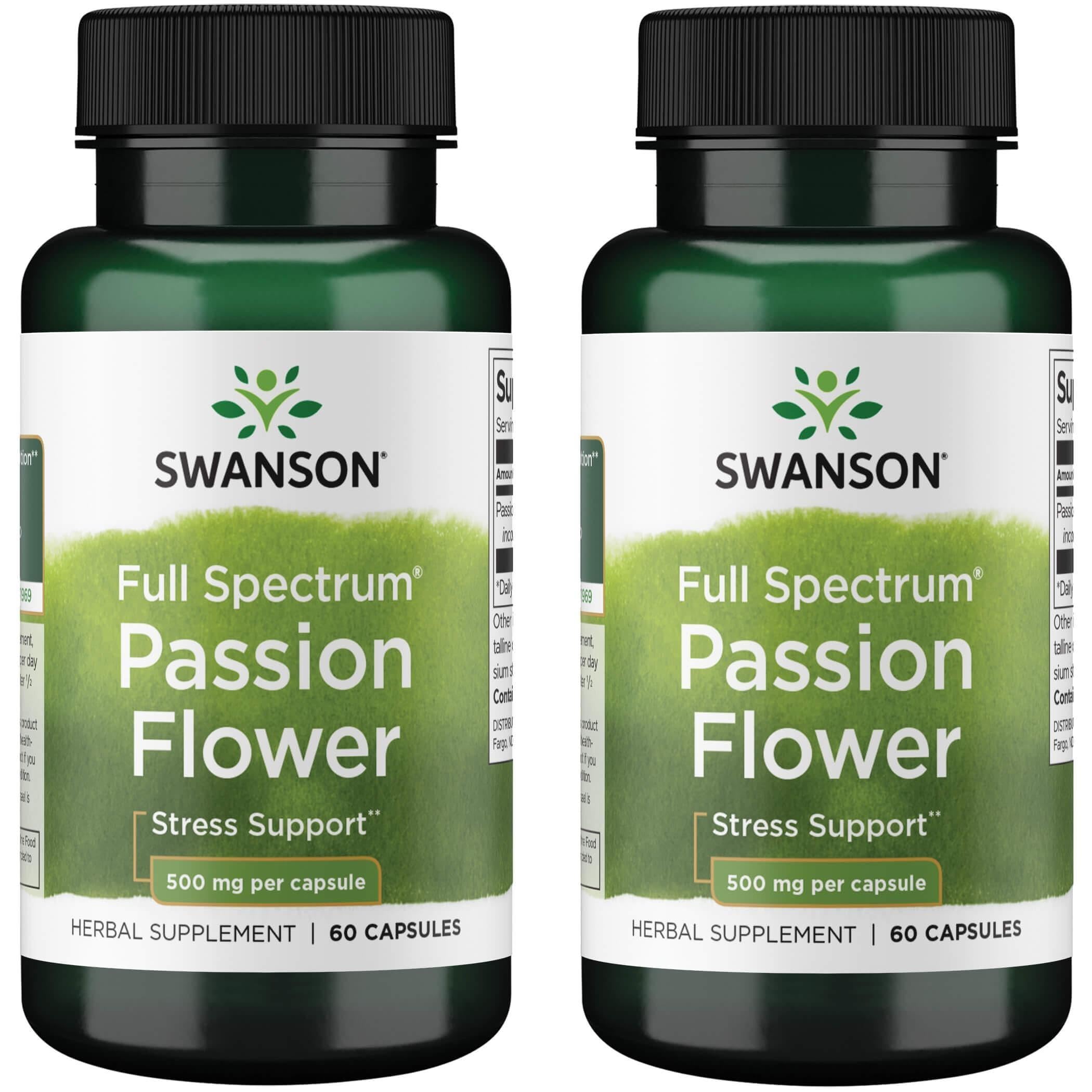 Swanson Passion Flower Stress Support 500 mg - 60 Caps (2 Pack)
