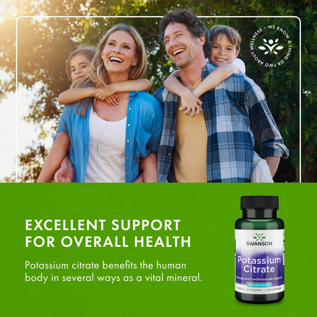 Swanson Potassium Citrate - Heart Health & Energy Support (120 Capsules, 99 mg) 3 Pack