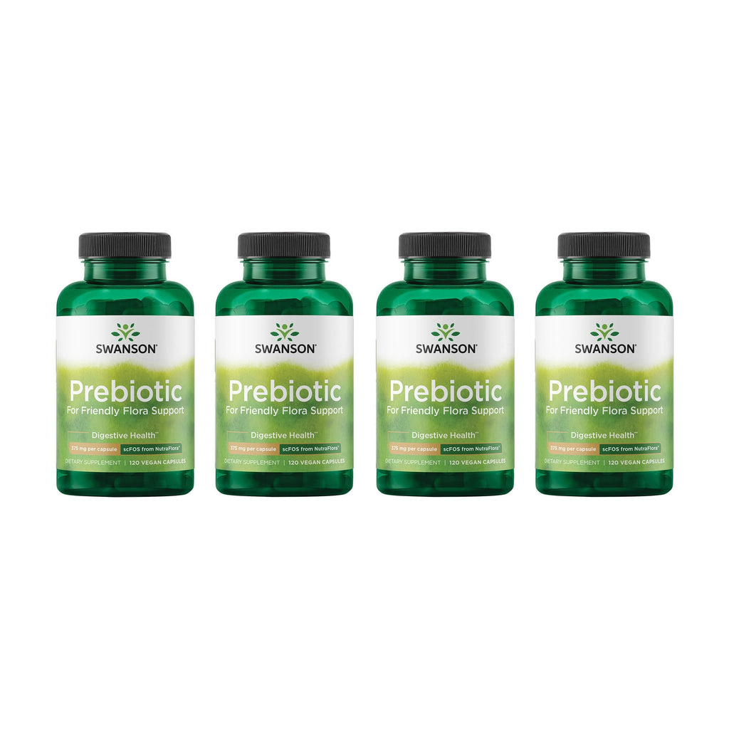 Swanson Prebiotic Capsules – Gut Health & Digestive Support (120 Veggie Capsules, 750 mg) – 4 Pack