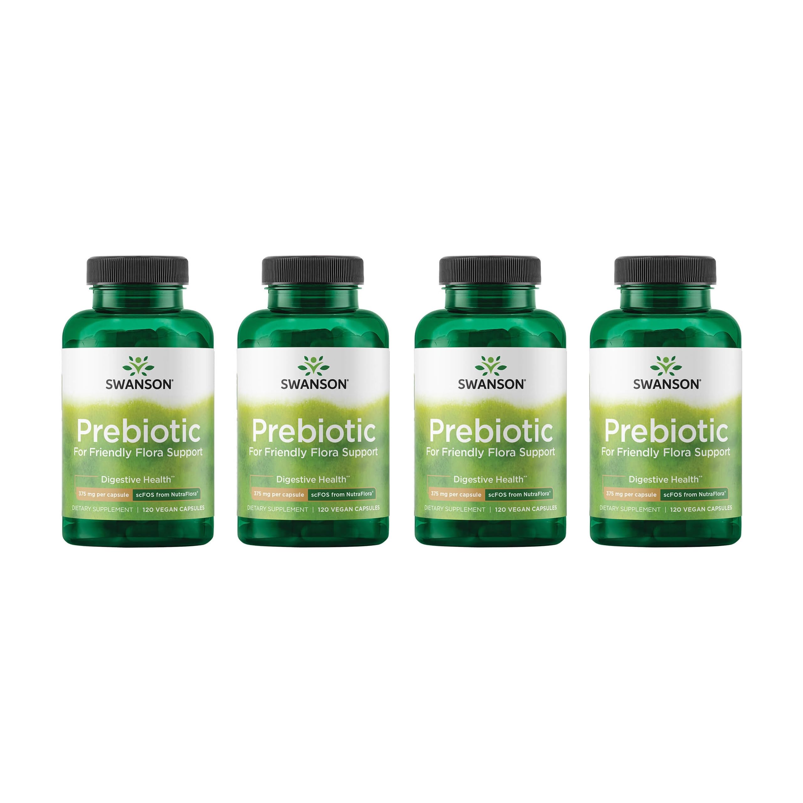 Swanson Prebiotic Capsules – Gut Health & Digestive Support (120 Veggie Capsules, 750 mg) – 4 Pack
