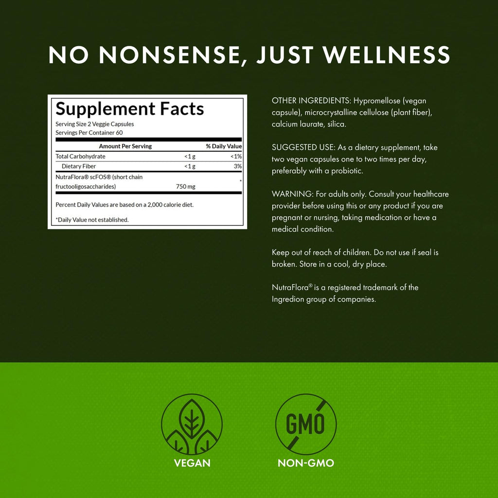 Swanson Prebiotic Capsules - 750mg, 120 Veggie Caps - Digestive & Immune Support (2 Pack)