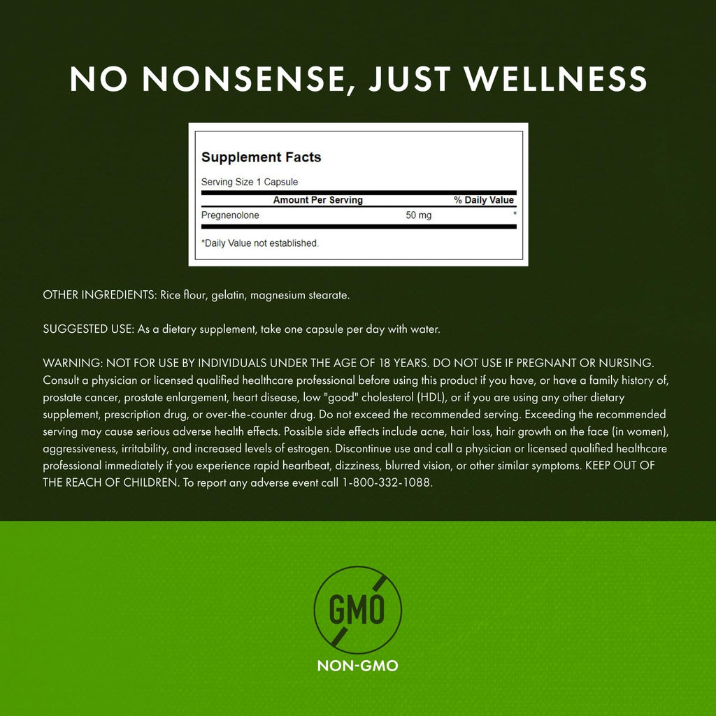 Swanson Pregnenolone - Super Strength 50 mg, 60 Caps (2 Pack)