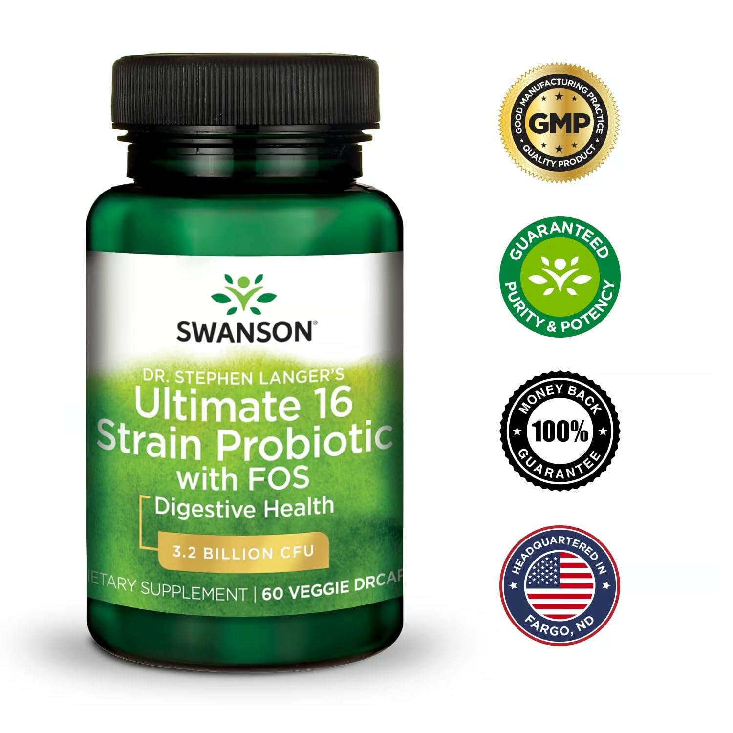 Swanson Dr. Stephen Langer's Formula - 16-Strain Probiotic, 3.2B CFU, 60 Veggie Capsules (2 Pack)