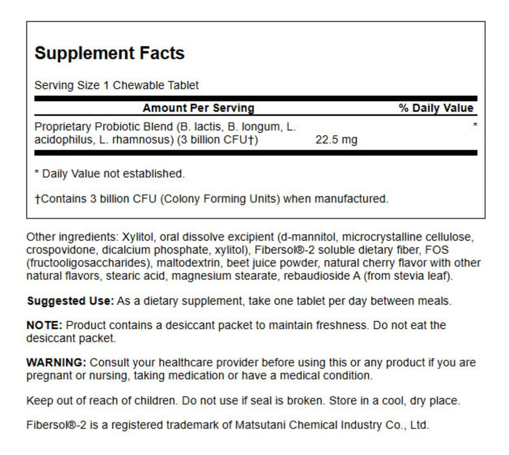 Swanson Probiotic Kids NAT Cherry 60 CHWBL | Sugar-Free Cherry Probiotic for Kids