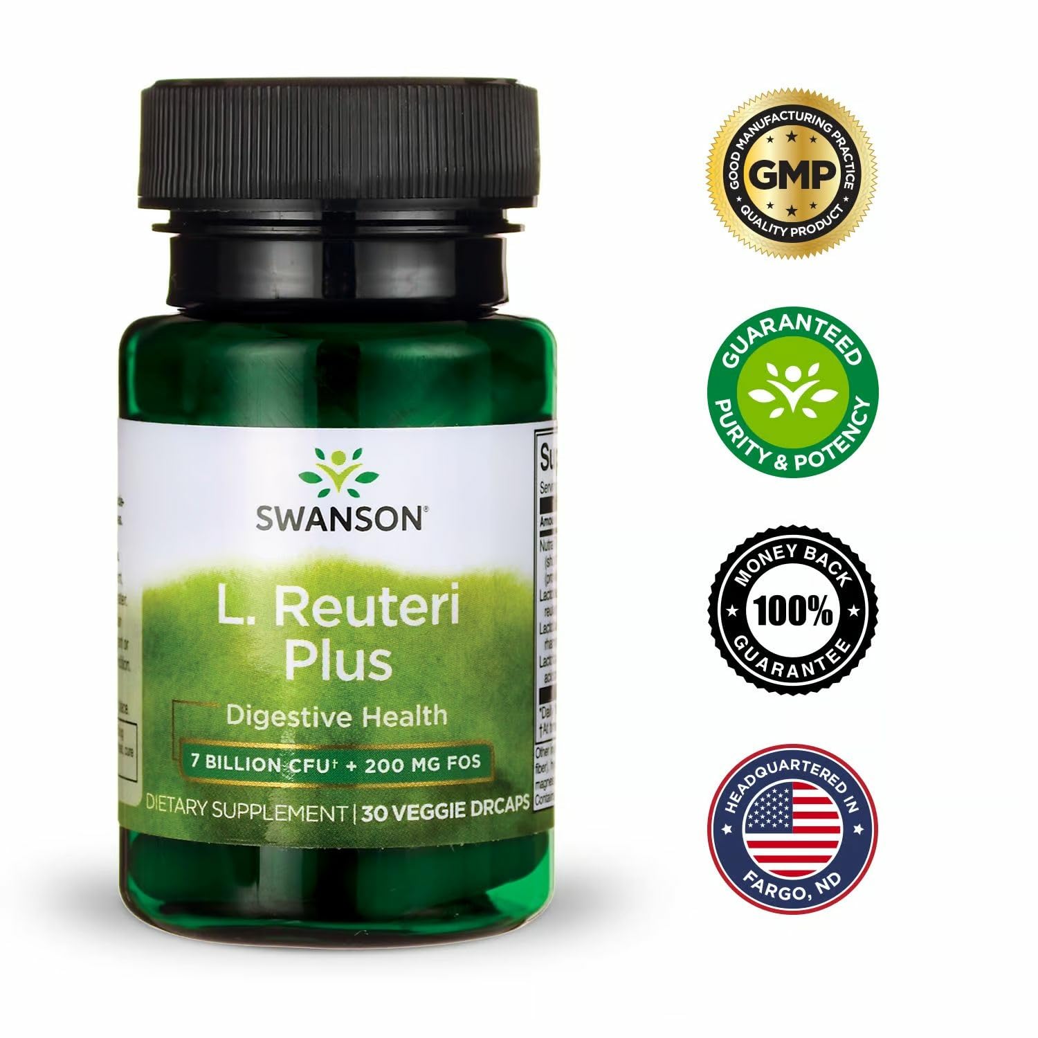 Swanson L. Reuteri Probiotic Plus with L. Rhamnosus & L. Acidophilus + FOS – 7B CFU per Capsule (3 Pack)