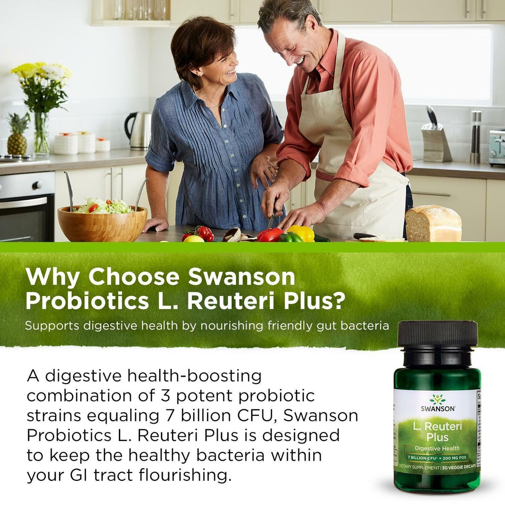 Swanson L. Reuteri Probiotic Plus with L. Rhamnosus & L. Acidophilus + FOS – 7B CFU per Capsule (3 Pack)