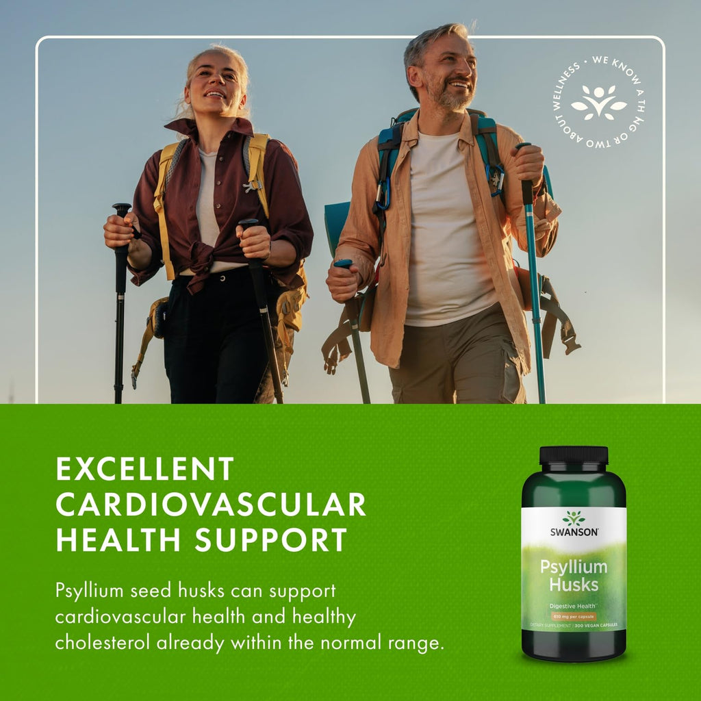 Swanson Psyllium Husk Dietary Fiber Supplement 610 mg – 300 Capsules (2 Pack)