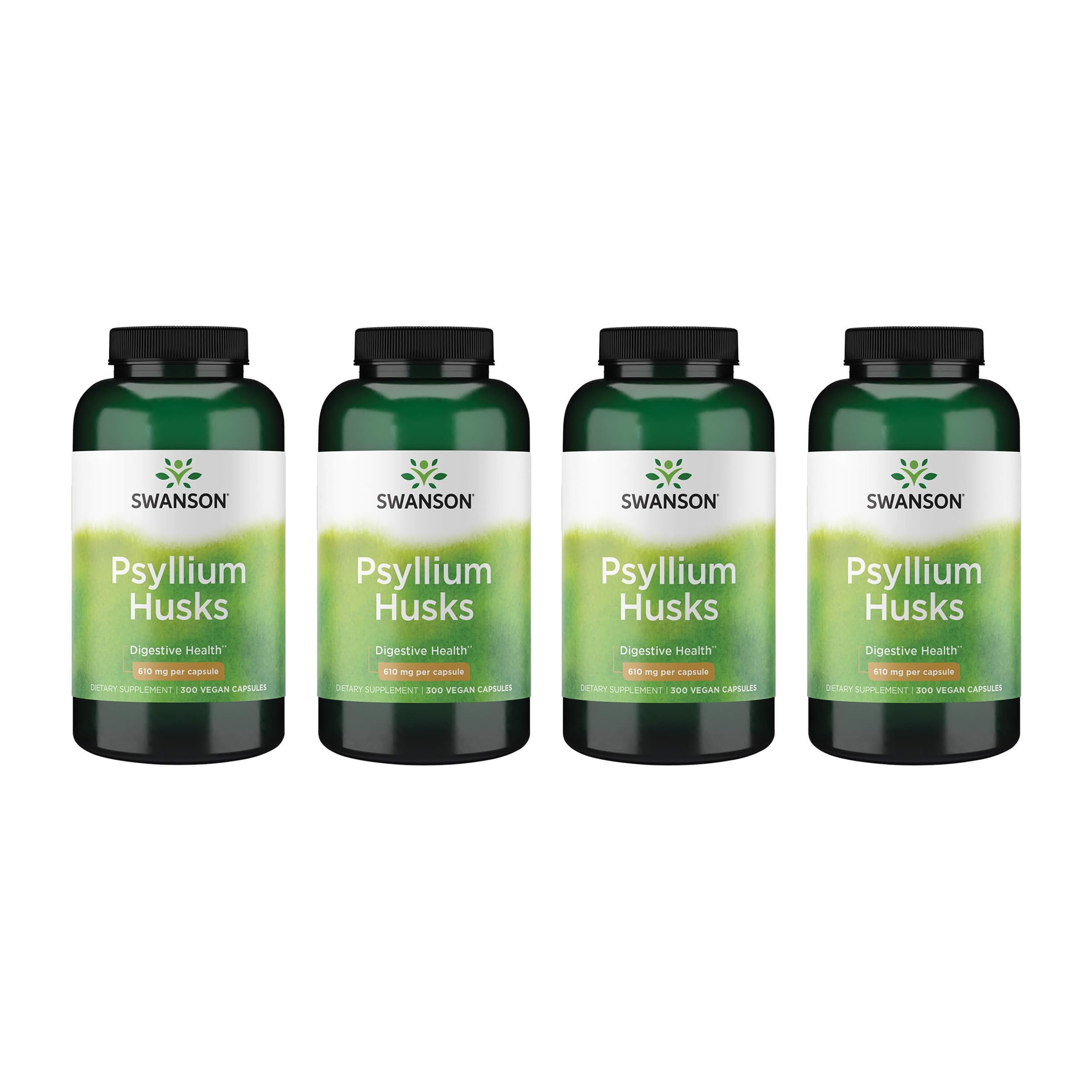 Swanson Psyllium Husk Dietary Fiber Supplement 610 mg 300 Capsules - 4 Pack